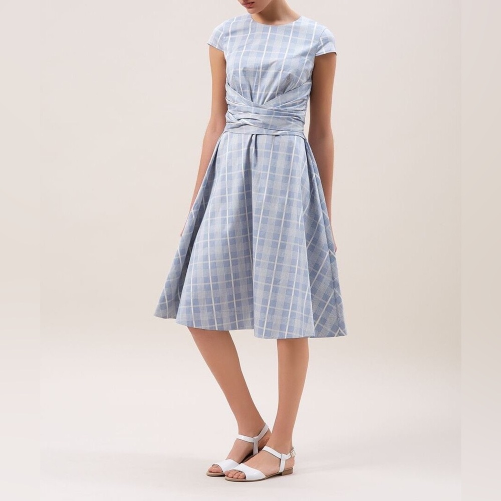 Hobbs dress "Madison" pale blue check twitchell style dress size UK 6